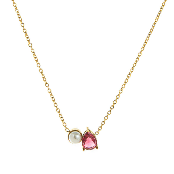 Wholesale Unisex Ancient Geometric Style Electroplated Stainless Steel Water Drop Pearl Zircon Pendant Ochain Necklace