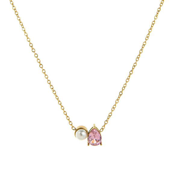 Wholesale Unisex Ancient Geometric Style Electroplated Stainless Steel Water Drop Pearl Zircon Pendant Ochain Necklace