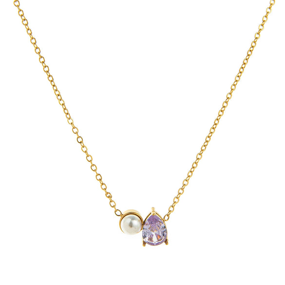 Wholesale Unisex Ancient Geometric Style Electroplated Stainless Steel Water Drop Pearl Zircon Pendant Ochain Necklace