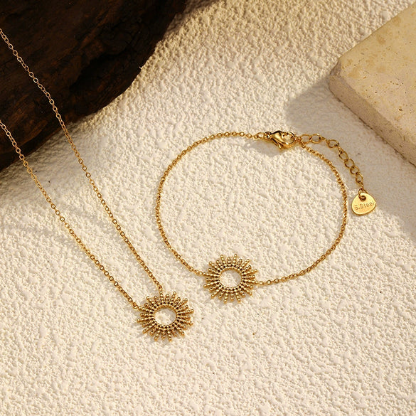 Wholesale Unisex And Women's Fashion Geometric Stainless Steel 14K Electroplated Necklace And Bracelet Jewelry Accessories