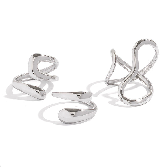 Wholesale Unisex And Women's Geometric Stainless Steel Vacuum Plated Rings With Irregular Line Design
