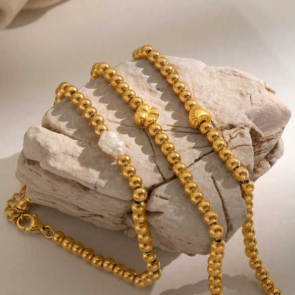 Wholesale Unisex And Women's Vintage Geometric Stainless Steel Gold Bead Bracelet With Electroplating