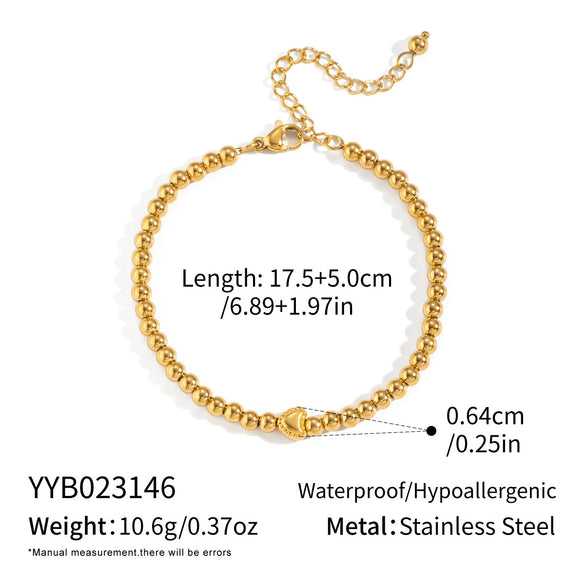 Wholesale Unisex And Women's Vintage Geometric Stainless Steel Gold Bead Bracelet With Electroplating