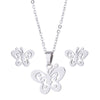 Wholesale Unisex Animal Series Stainless Steel Jewelry Set With Love Water Drops Bell Pattern Electroplated O Chain Necklace And Earrings