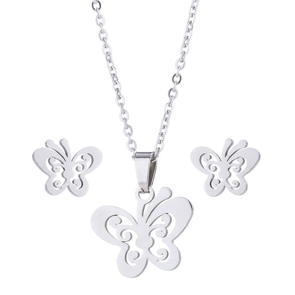 Wholesale Unisex Animal Series Stainless Steel Jewelry Set With Love Water Drops Bell Pattern Electroplated O Chain Necklace And Earrings