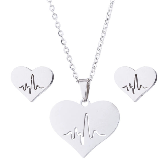 Wholesale Unisex Animal Series Stainless Steel Jewelry Set With Love Water Drops Bell Pattern Electroplated O Chain Necklace And Earrings