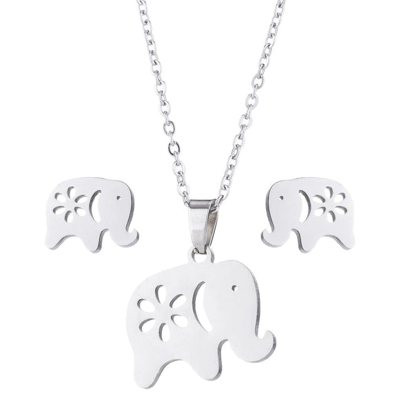 Wholesale Unisex Animal Series Stainless Steel Jewelry Set With Love Water Drops Bell Pattern Electroplated O Chain Necklace And Earrings