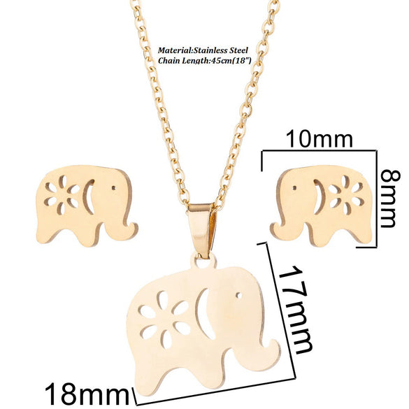 Wholesale Unisex Animal Series Stainless Steel Jewelry Set With Love Water Drops Bell Pattern Electroplated O Chain Necklace And Earrings