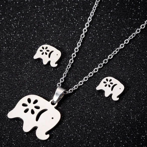 Wholesale Unisex Animal Series Stainless Steel Jewelry Set With Love Water Drops Bell Pattern Electroplated O Chain Necklace And Earrings