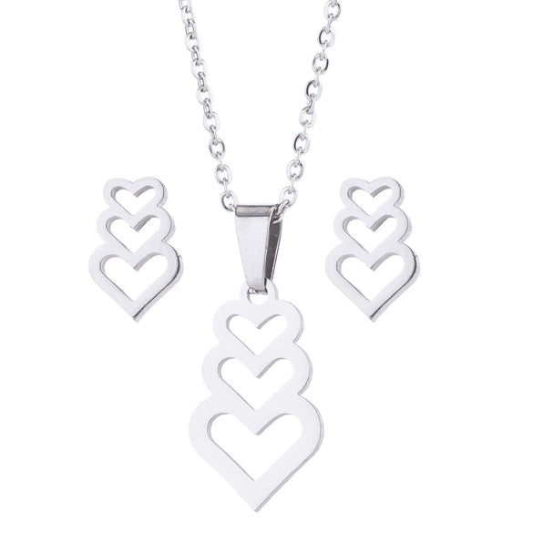Wholesale Unisex Animal Series Stainless Steel Jewelry Set With Love Water Drops Bell Pattern Electroplated O Chain Necklace And Earrings