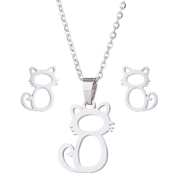Wholesale Unisex Animal Series Stainless Steel Jewelry Set With Love Water Drops Bell Pattern Electroplated O Chain Necklace And Earrings