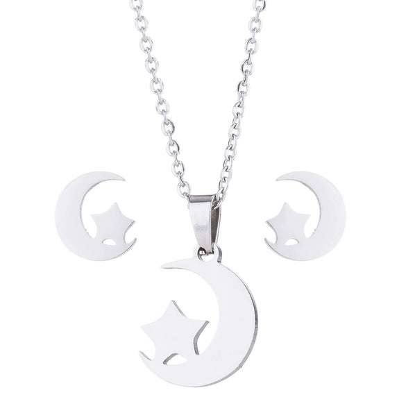 Wholesale Unisex Animal Series Stainless Steel Jewelry Set With Love Water Drops Bell Pattern Electroplated O Chain Necklace And Earrings