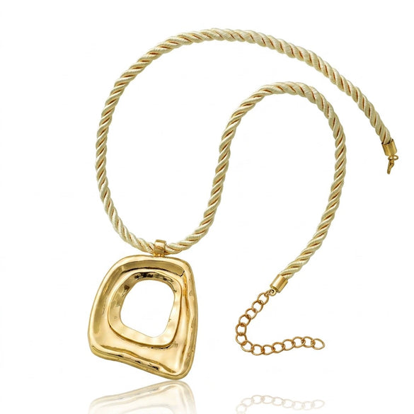 Wholesale Unisex Casual Geometric Alloy Electroplated Hollow Irregular Square Pendant Necklace With Rope Chain