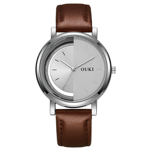 Wholesale Unisex Casual Hollow Dial Quartz Watch Alloy Case Imitation Leather Strap Stainless Steel Buckle Round Dial
