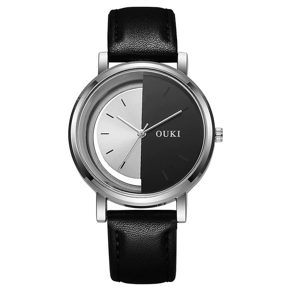 Wholesale Unisex Casual Hollow Dial Quartz Watch Alloy Case Imitation Leather Strap Stainless Steel Buckle Round Dial