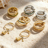 Wholesale Unisex Cold Style Geometric Stainless Steel Electroplated Micropaved Zircon Lock Key Tassel Open Stacked Ring