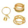 Wholesale Unisex Cold Style Geometric Stainless Steel Electroplated Micropaved Zircon Lock Key Tassel Open Stacked Ring