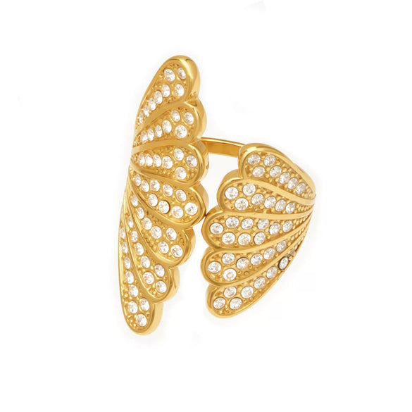 Wholesale Unisex Cold Style Geometric Stainless Steel Peacock Tail Zircon Ring Plated With 18K Real Gold