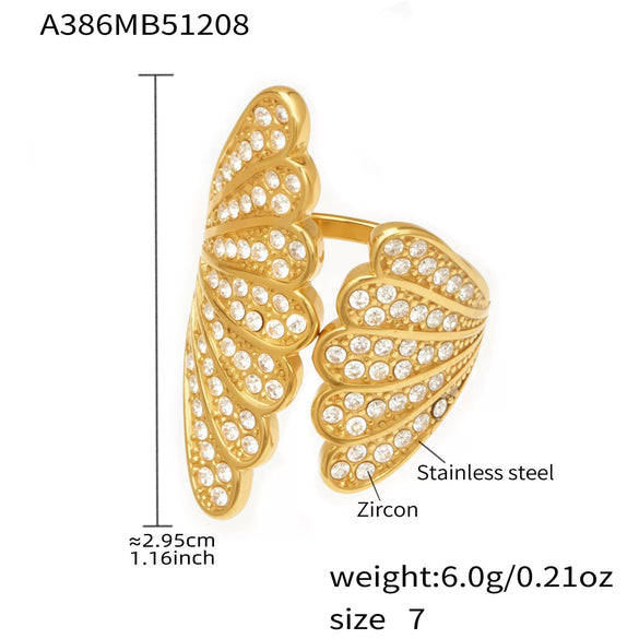 Wholesale Unisex Cold Style Geometric Stainless Steel Peacock Tail Zircon Ring Plated With 18K Real Gold