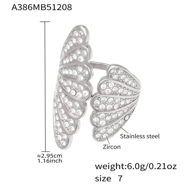 Wholesale Unisex Cold Style Geometric Stainless Steel Peacock Tail Zircon Ring Plated With 18K Real Gold