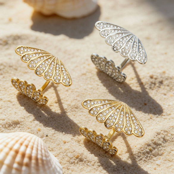 Wholesale Unisex Cold Style Geometric Stainless Steel Peacock Tail Zircon Ring Plated With 18K Real Gold
