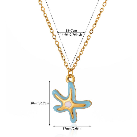 Wholesale Unisex Colorful Oildropping Gold Electroplated Stainless Steel Starfish Pendant Cross Chain Necklace