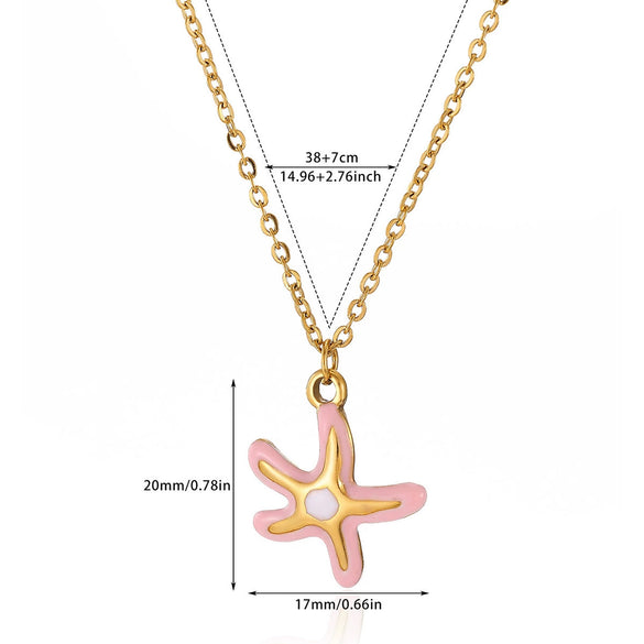 Wholesale Unisex Colorful Oildropping Gold Electroplated Stainless Steel Starfish Pendant Cross Chain Necklace