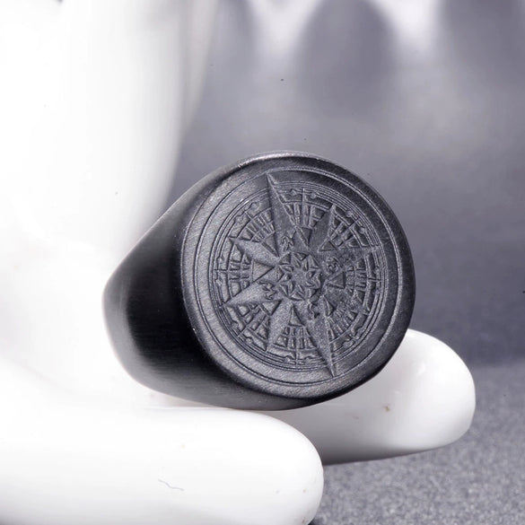 Wholesale Unisex Compass Geometric Stainless Steel Ring With Oil Treatment