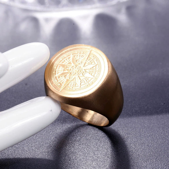 Wholesale Unisex Compass Geometric Stainless Steel Ring With Oil Treatment
