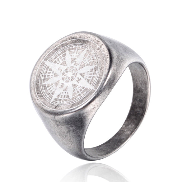 Wholesale Unisex Compass Geometric Stainless Steel Ring With Oil Treatment