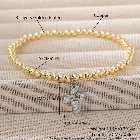 Wholesale Unisex Copper Goldplated Round Beads Cross Bead Bracelet Set Ins Style Geometric Design