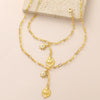 Wholesale Unisex Copper Real Gold Plated Holy Heart Pendant Necklace And Paperclip Bracelet Jewelry Set