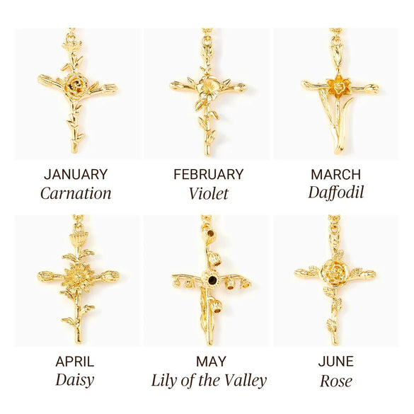 Wholesale Unisex Cross Birth Flower Necklace With Ochain Copper And Titanium Steel Electroplated
