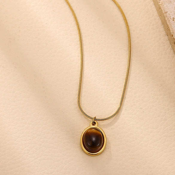 Wholesale Unisex Cross Chain Necklace With Gold Electroplated Stainless Steel Pendant And Tiger Eye Stone
