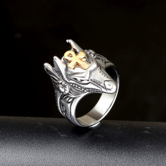 Wholesale Unisex Cross Drop Glue Titanium Steel Ring With Geometric Pattern And Electroplating Treatment