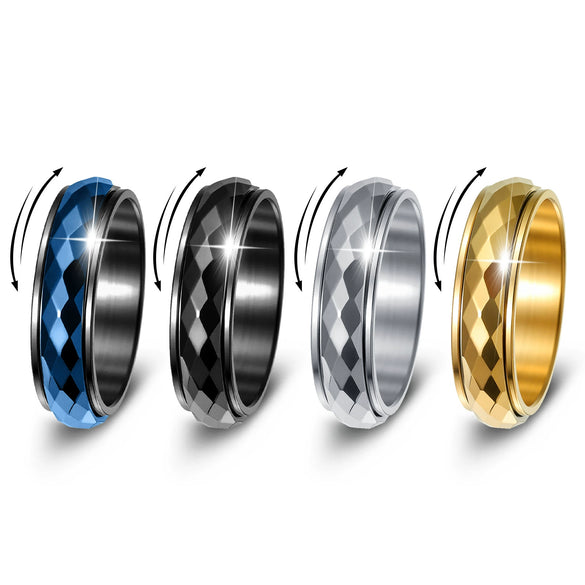 Wholesale Unisex Diamondshaped Rotatable Stressrelief Titanium Steel Ring With Geometric Design And Electroplating