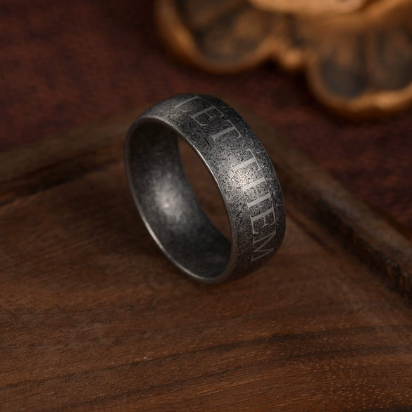Wholesale Unisex Distressed Antique Silver Bronze Titanium Steel Ring With Letters Numbers Text Styling