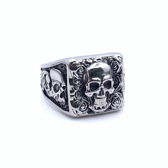 Wholesale Unisex Distressed Geometric Gothic Rose Skull Titanium Steel Ring Jewelry