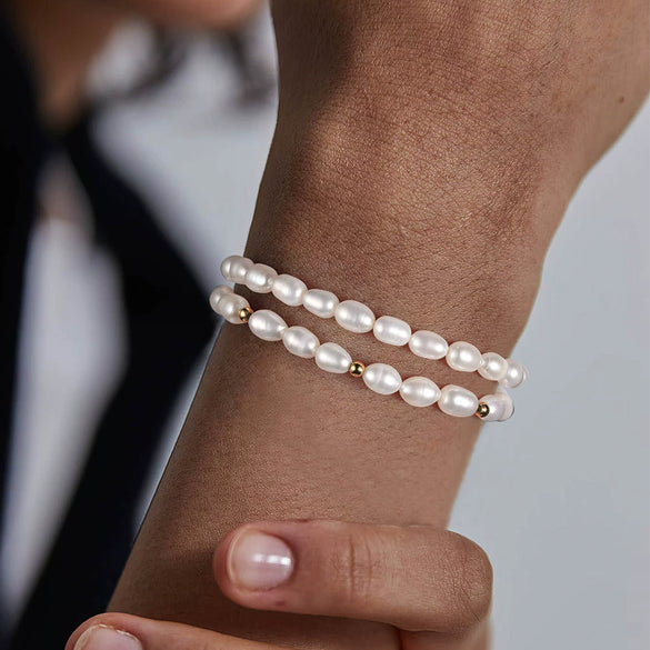 Wholesale Unisex Double Layer Natural Freshwater Pearl Bracelet 925 Sterling Silver Electroplated