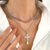 Wholesale Unisex Doublelayer Titanium And Stainless Steel Ushaped Electroplated Cross Hiphop Stacking Style Necklace