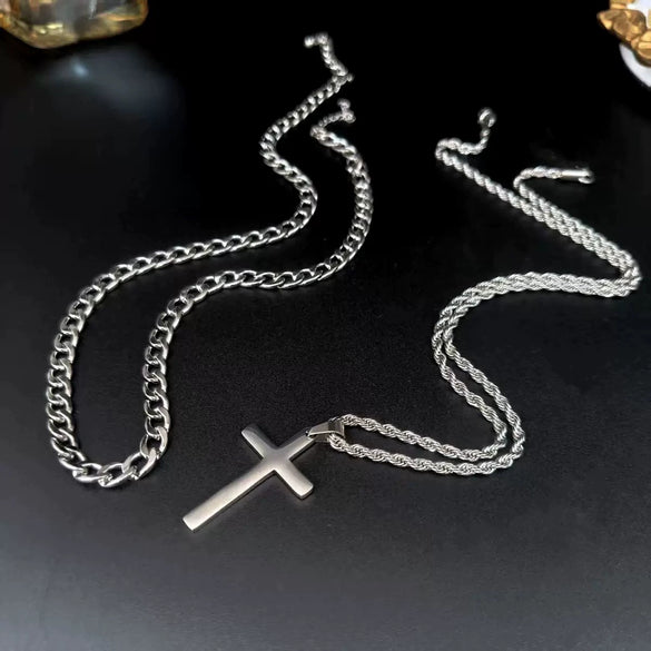 Wholesale Unisex Doublelayer Titanium And Stainless Steel Ushaped Electroplated Cross Hiphop Stacking Style Necklace