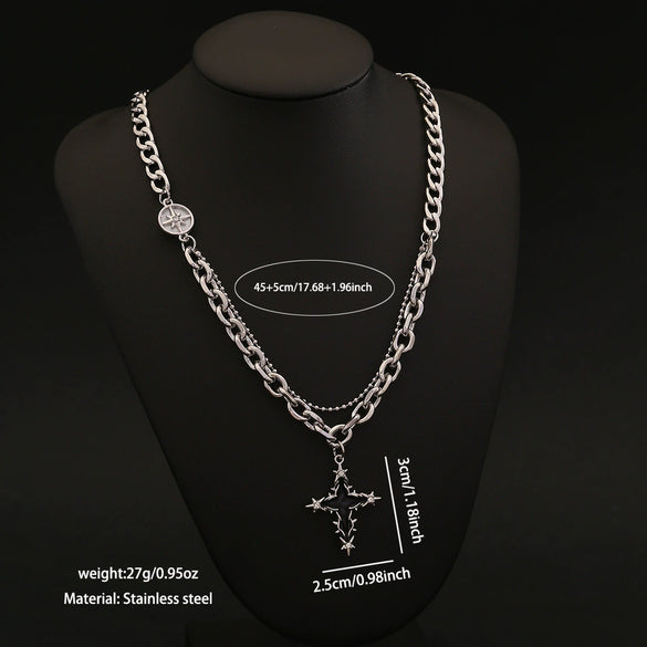 Wholesale Unisex Electroplated Cross Cuban Chain Necklace Made Of Titanium Steel In Boyfriend Style