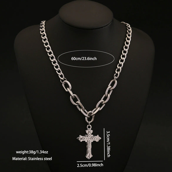 Wholesale Unisex Electroplated Cross Cuban Chain Necklace Made Of Titanium Steel In Boyfriend Style