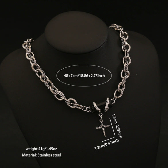 Wholesale Unisex Electroplated Cross Cuban Chain Necklace Made Of Titanium Steel In Boyfriend Style