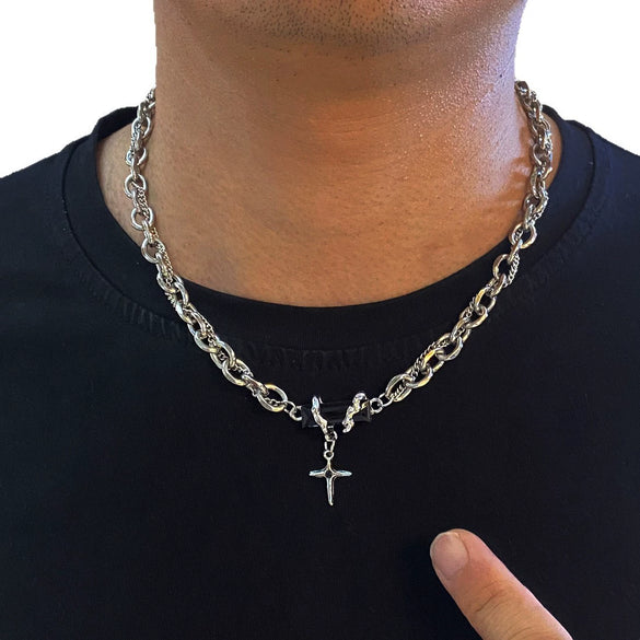 Wholesale Unisex Electroplated Cross Cuban Chain Necklace Made Of Titanium Steel In Boyfriend Style
