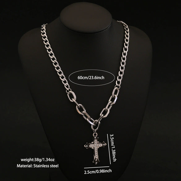 Wholesale Unisex Electroplated Cross Cuban Chain Necklace Made Of Titanium Steel In Boyfriend Style
