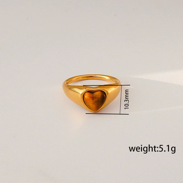 Wholesale Unisex Electroplated Geometric Natural Stone Stainless Steel Ring Hand Jewelry