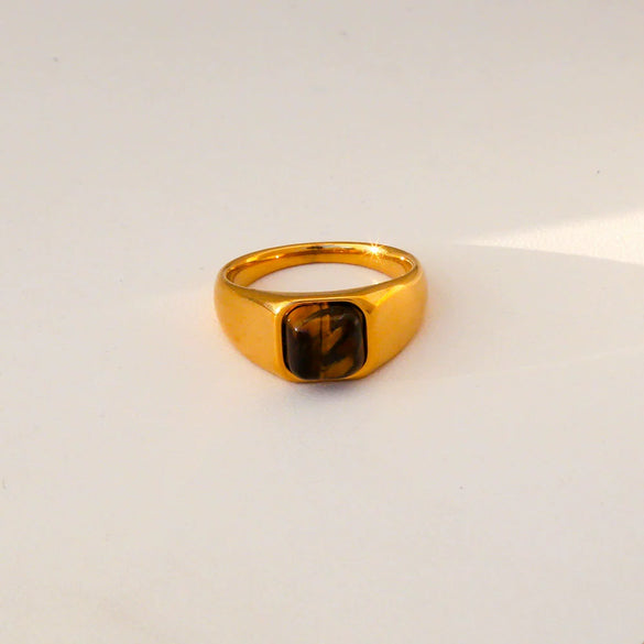 Wholesale Unisex Electroplated Geometric Natural Stone Stainless Steel Ring Hand Jewelry