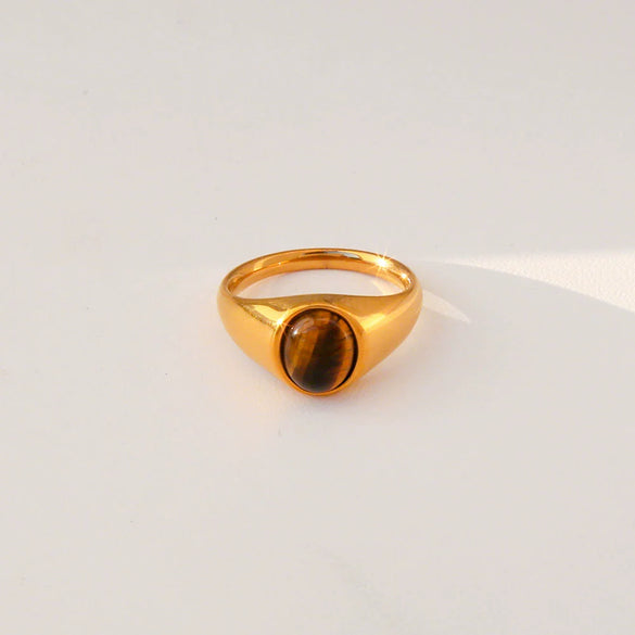 Wholesale Unisex Electroplated Geometric Natural Stone Stainless Steel Ring Hand Jewelry