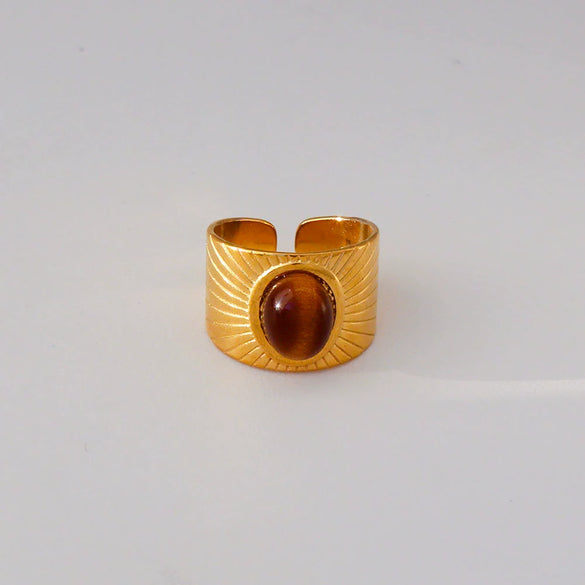 Wholesale Unisex Electroplated Geometric Natural Stone Stainless Steel Ring Hand Jewelry